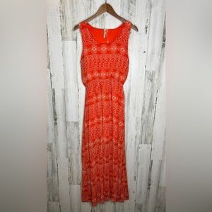 Andree Women's Sleeveless Maxi Dress Orange White Size Large